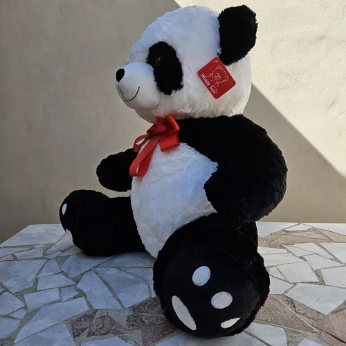 Oso Panda Grande Peluche Moño Rojo Woody Toys 60cm