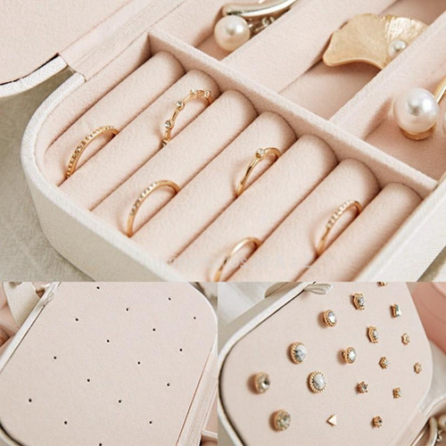 Estuche para joyas, estuche de viaje, estuche de piel y maquillaje, color rosa