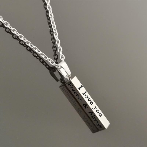 Collar Acero Inoxi Dije Rectangular Barra Hombre Mujer 2pz Negro Y Plata