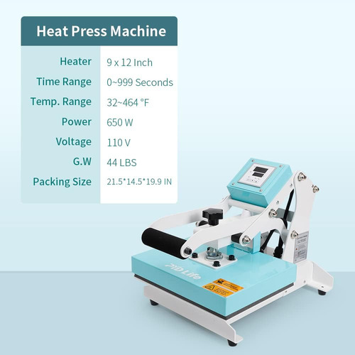 Pyd Life Máquina De Prensa De Calor De 9 X 12 Pulgadas, 110