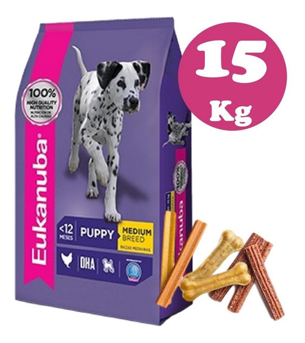 Eukanuba Cachorro Razas Medianas 15kg + Snack