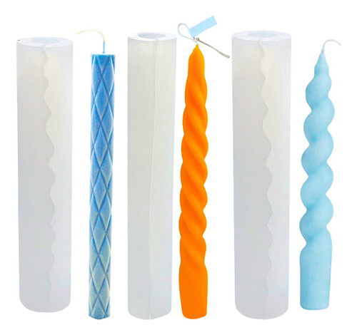 Molde de silicone para velas formato castiçal com 3 modelos cor branco