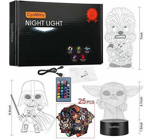 Luz Nocturna Con Ilusión 3d Star Wars 3 Placas Y 16 Colores