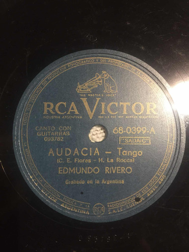 Disco De Pasta 78 Rpm Edmundo Rivero Tango Victor 68-0399