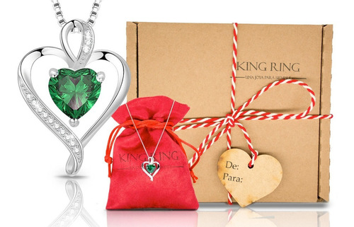 Cadena De Plata Mujer Chapado Cadena Oro 14k Dije Corazón Color Verde