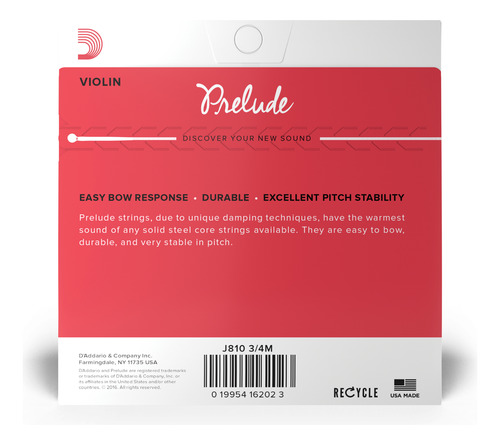 Set De Cuerdas Violín 3/4 Prelude J810 3/4m Daddario