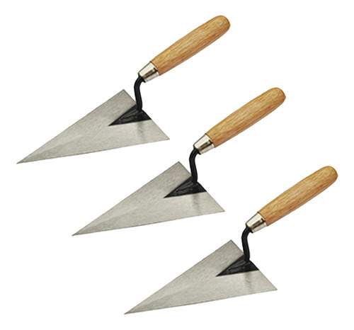 Cuchara Triangular De Albañileria Acero Mango Madera 3 Pzs