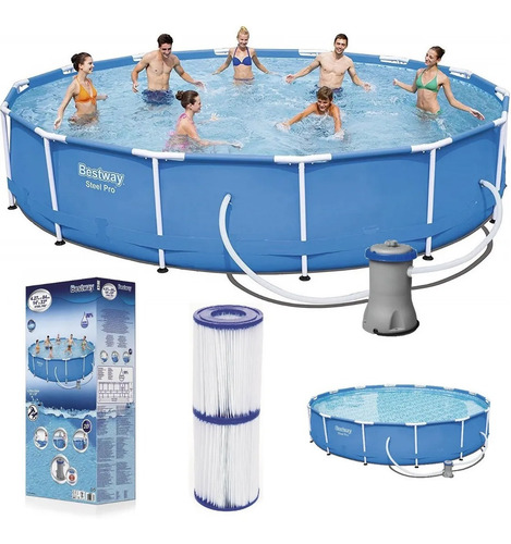 Piscina Bestway Estructural 14970l + Filtro + Escalera+ Lona