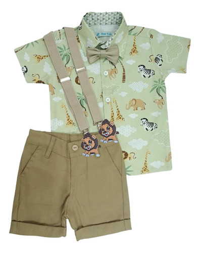 Roupa Festa Safari Camisa Temática Bebê Menino 1 A 3 Anos