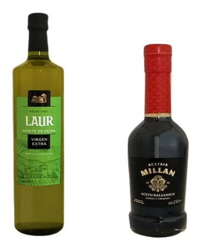 Imagen 1 de 10 de Aceite De Oliva Laur - 1lt + Aceto Balsámico Millán - 250ml