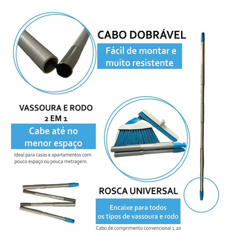 Rodo Magico C/ Cabo Dobrável Cabe Na Gaveta Compacta Pequeno