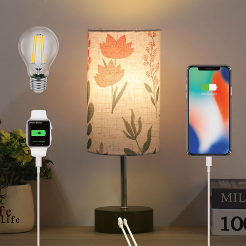 Lámpara De Mesa Táctil Con Dos Puertos De Carga Usb: Lámpar