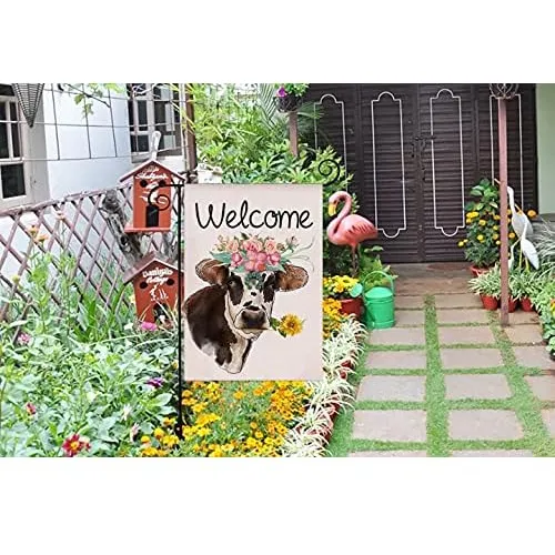Bandera De Jardín De Primavera Y Verano Vacas De Bienv...