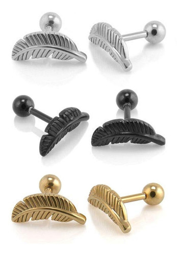 Piercing Aro Pluma De Acero Quirurgico Para Helix Tragus Cartilago Lobulo Joyeria Para Mujer Niña Hombre Unisex Color Negro