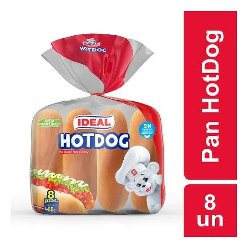 Pan De Hot Dog Ideal 8 Unidades,480gr(3 Display)-super