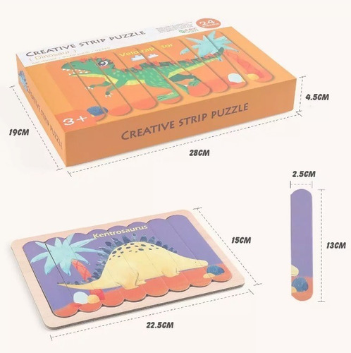 Set Puzzle Rompecabezas De 32 Tiras 8 Dinosaurios Creative