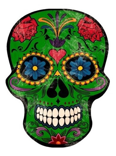 Calavera Mexicana Con Forma Deco Vintage Quincho 30x40 Cm