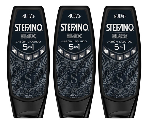 3 Jabón Líquido Corporal Stefano Black 5 En 1 400ml