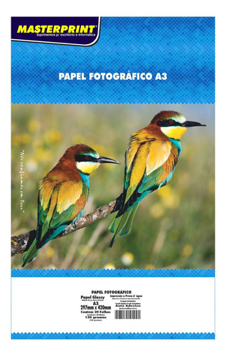 Papel Fotográfico Adesivo A3 130g Glossy Masterprint 20 Fls Cor Branco