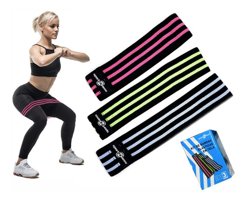 Kit 3 Bandas De Tela+guía De Ejercicio +bolsa*3 Resistencias