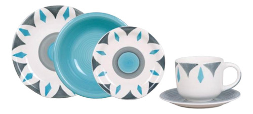 Juego 30pzs Ceramica Marianne Hallen Color Celeste