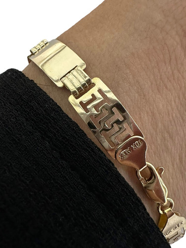 Pulsera De Oro 10k Diseño Placas Grecas Combinado Unisex Oro 8 Cm 19 Cm