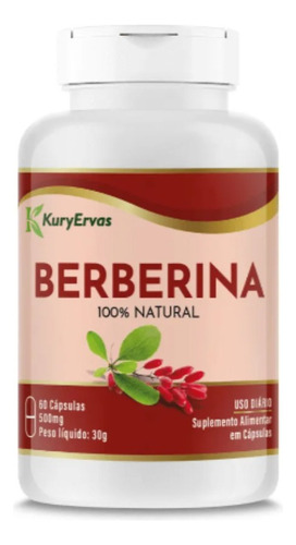 Berberina 100% Natural E Puro Com 60 Cps Kury Ervas Sabor Sem Sabor