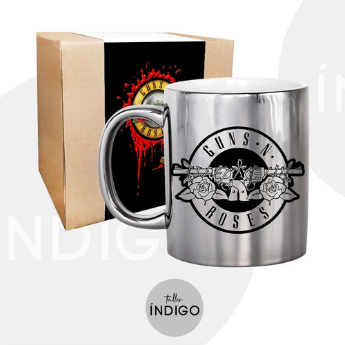 Mug Guns And Roses  Electroplata 11oz +empaque Personalizado