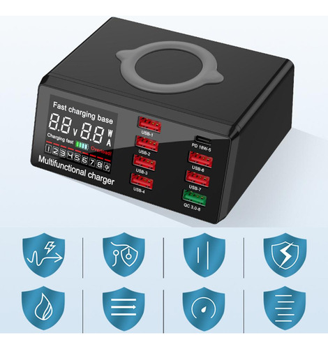 Estación De Carga Inalámbrica Cargador Usb Múltiple 8