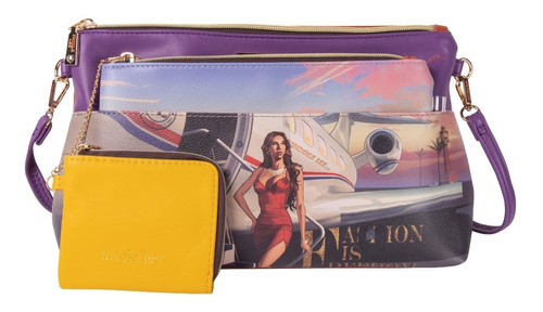 Set Nicole Lee Cosmetiquera/clutch/monedero Estampado Ss22 Color Travel In Fashion