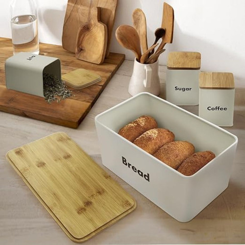 Kit De Latas Chá Café Açúcar Pão Em Metal Branco - Vencedor