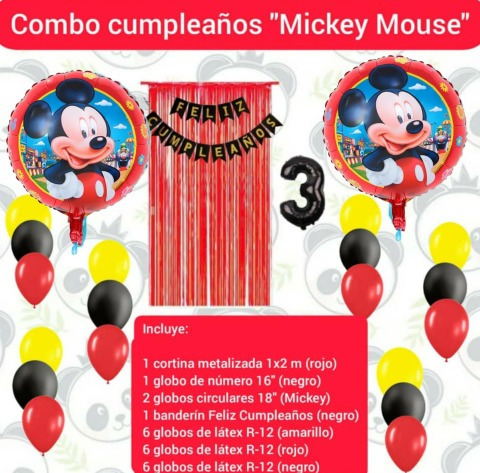 Combo Decoración Cumpleaños Mickey Mouse Cortina Globos 