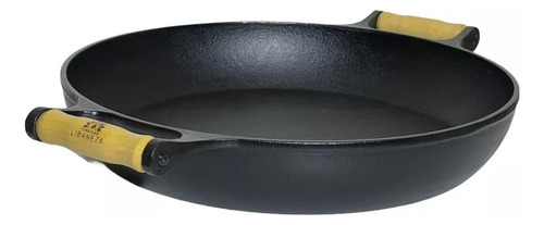 Sartén para paella de hierro fundido con tapa de cristal, 36 cm, color negro