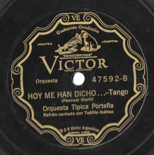 Disco Orig. Pasta 78 Rpm Orquesta Típica Porteña Confesión (Usado)