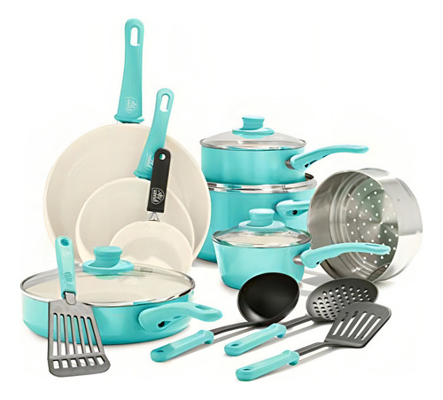 Set de Utensilios de Cocina Antiadherentes de Cerámica Soft Grip de 16 piezas Color azul