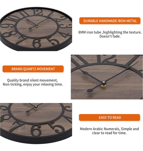 Reloj De Pared Grande, Silencioso, Sin Tictac, Funciona Con