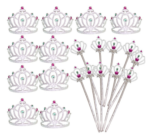 10 Tiara Princesa + 10 Varita Accesorios Corona Niñas 