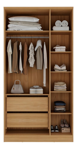 Guarda-roupa Solteiro Ravi 3 Portas 2 Gavetas 100% Mdf Olmo Cor Marrom