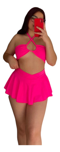 Bañador Conjunto Mujer Bikini 2 Piezas Halter  Falda Short