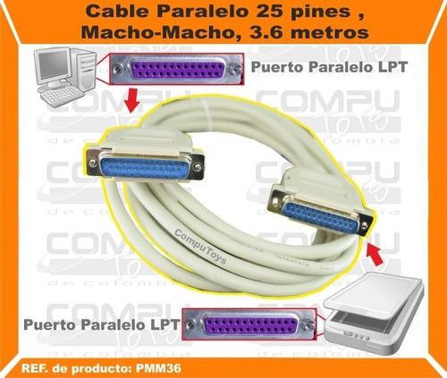 Imagen 2 de 6 de Cable Db-25 Pines Macho- Macho 3.6m Ref: Pmm36 Computoys Sas