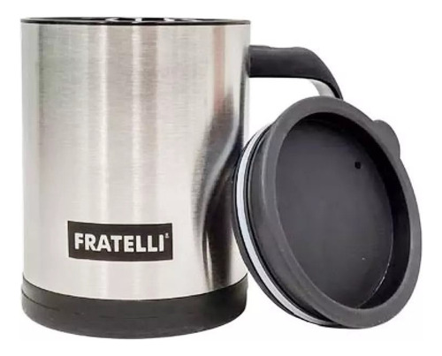 Caneca Copo Mixer De Inox Com Tampa 350ml - Fratelli Cor Preto Lisa