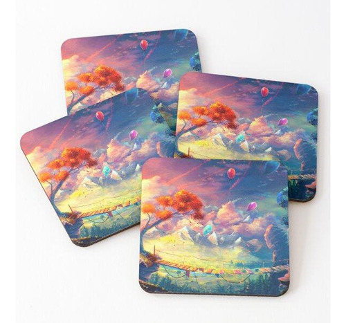 Set Posavasos Diseño De Bosque De Anime Calidad Premium
