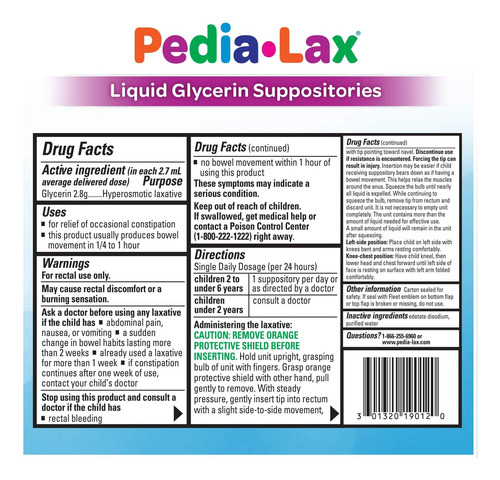 Supositorios De Glicerina Líquidos Laxantes De Pedia-lax De