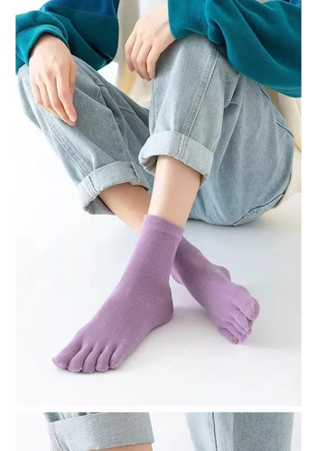 Calcetines De Algodón De Cinco Dedos A Media Pantorrilla Par