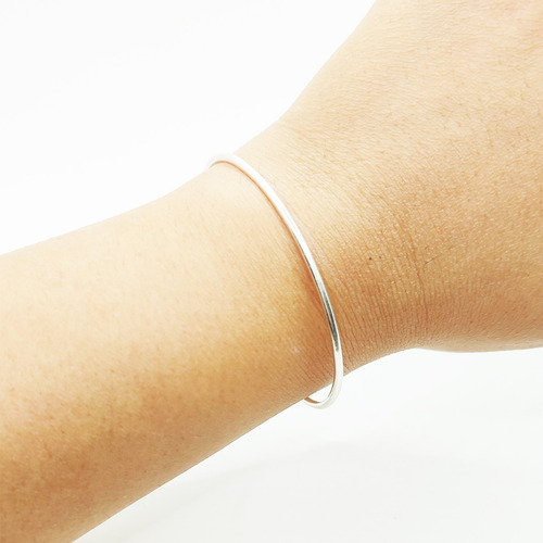 Brazalete Rígido Redondo Ajustable Plata Ley 925 Para Dama Diámetro 6 Cm Largo 17 Cm