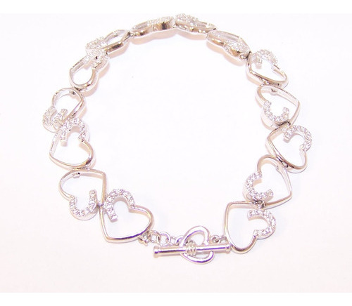 Pulsera Plata 925 Rodinada Cubic Zircón Corazones Garant? 