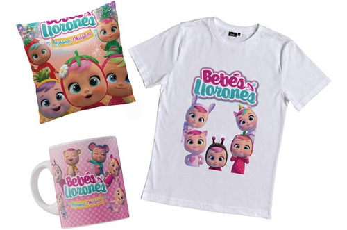 Combo Bebe Llorones Remera Con Taza Y Almohada Cry Baby