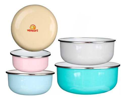 Set 5 Tazones De Acero Inoxidable Con Tapa Vencort