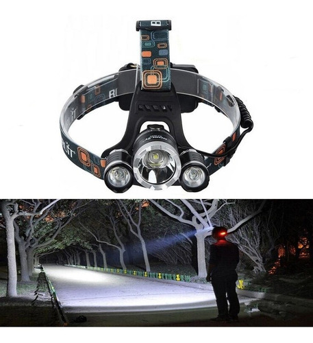 Linterna Recargable Minero Led Vincha 3 Leds 220v / 12v Color De La Linterna Negro Color De La Luz Blanco