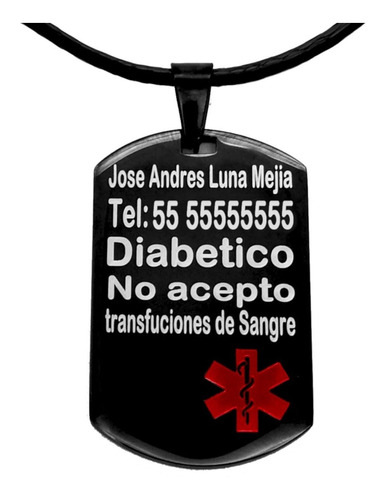 Dije Negro Alerta Médica Personalizado Acero M1087n